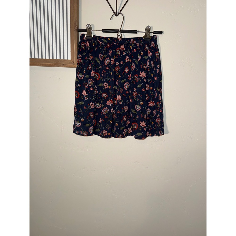 Hollister Navy Blue Floral Elastic Waist Mini Skirt Small Boho Summer Flowy